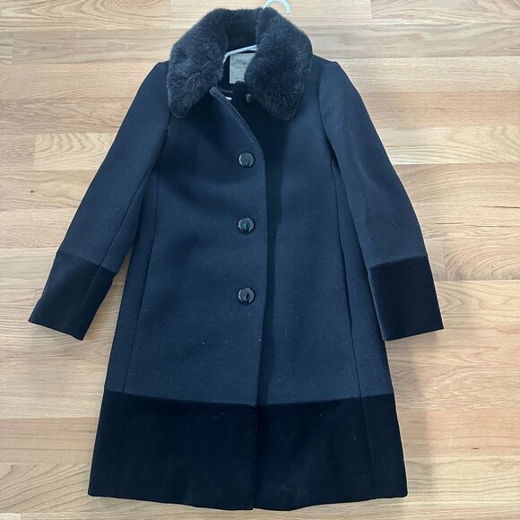🖤 Kate Spade Black Velvet Trim Collar Coat – Size 0 - Picture 2 of 11